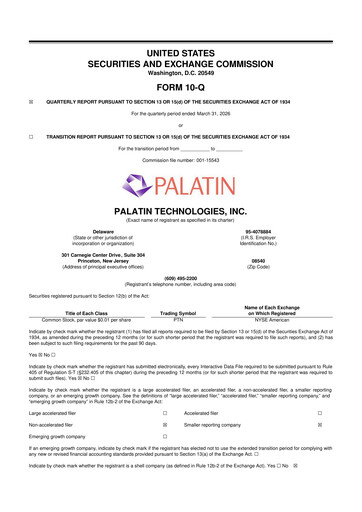 Thumbnail Palatin Technologies 10-Q Quarterly Report FY 