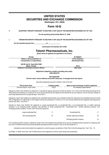 Thumbnail Telomir Pharmaceuticals 10-Q Quarterly Report FY 