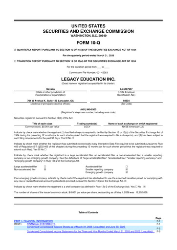 Thumbnail Legacy Education 10-Q Quarterly Report FY2026 