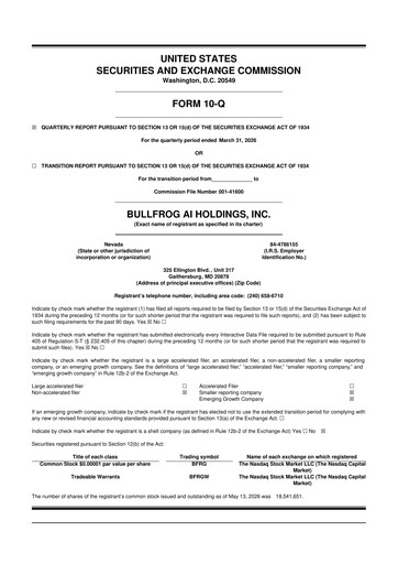 Thumbnail Bullfrog AI  10-Q Quarterly Report FY 