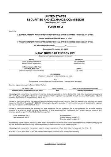 Thumbnail NANO Nuclear Energy 10-Q Quarterly Report FY 