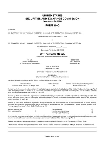 Vorschaubild Off the Hook YS Inc 10-Q Quartalsbericht  