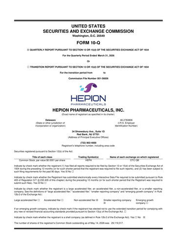 Thumbnail Hepion Pharmaceuticals 10-Q Quarterly Report FY 