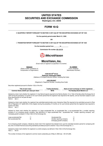 Thumbnail MicroVision 10-Q Quarterly Report FY 