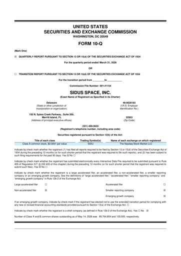 Thumbnail Sidus Space 10-Q Quarterly Report FY 