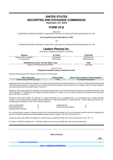 Thumbnail Lantern Pharma 10-Q Quarterly Report FY 