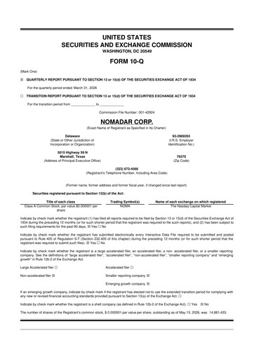 Thumbnail NOMADAR 10-Q Quarterly Report FY 