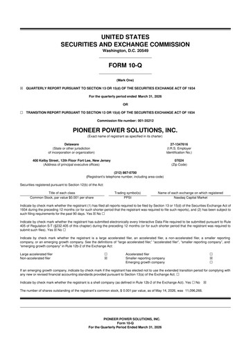 Thumbnail Pioneer Power Solutions 10-Q Quarterly Report FY 