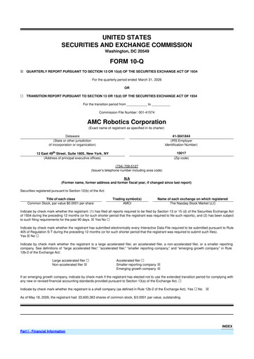 Miniature AMC Robotics Corporation 10-Q Rapport trimestriel  