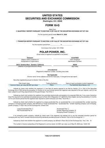 Miniature Polar Power
 10-Q Rapport trimestriel  