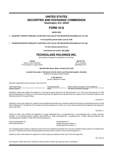 Thumbnail Tecnoglass 10-Q Quarterly Report FY2026 