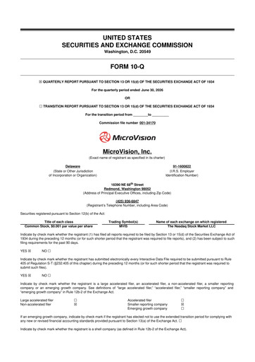 Miniature MicroVision 10-Q Rapport trimestriel 2026 