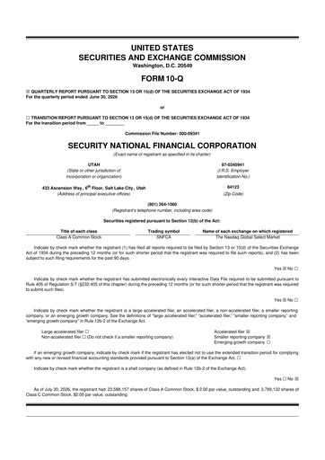 Thumbnail Security National Financial Corporation 10-Q Quarterly Report FY2026 