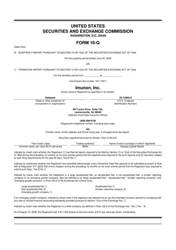 Miniature Imunon 10-Q Rapport trimestriel 2026 