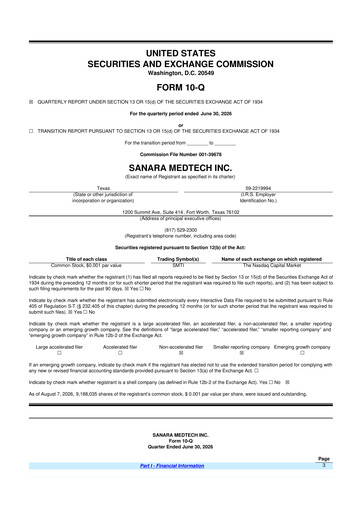 Miniature Sanara MedTech 10-Q Rapport trimestriel 2026 