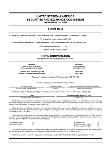 Thumbnail Kopin Corporation
 10-Q Quarterly Report FY2026 