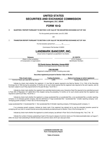 Thumbnail Landmark Bancorp 10-Q Quarterly Report FY2026 