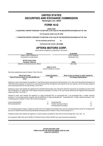 Miniature Aptera Motors 10-Q Rapport trimestriel 2026 