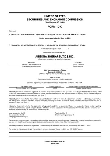 Miniature Abeona Therapeutics
 10-Q Rapport trimestriel 2026 