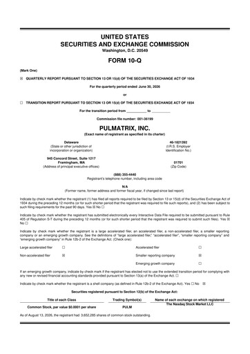 Vorschaubild Pulmatrix 10-Q Quartalsbericht 2026 
