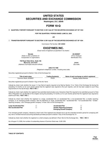 Thumbnail eXoZymes 10-Q Quarterly Report FY2026 