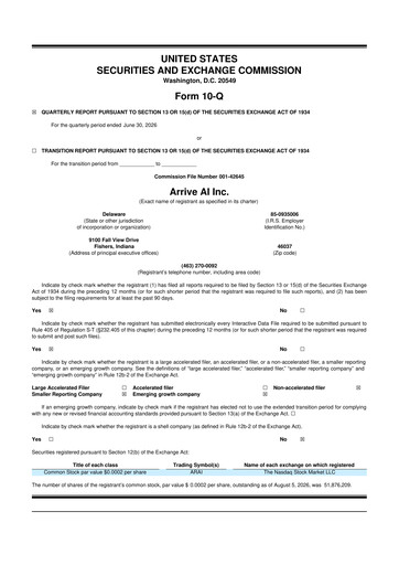 Thumbnail Arrive AI 10-Q Quarterly Report FY2026 