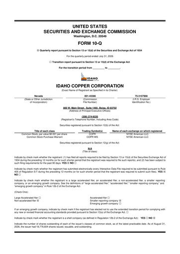 Thumbnail Idaho Copper Corporation 10-Q Quarterly Report FY2027 