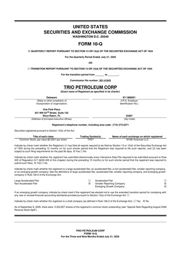 Vorschaubild Trio Petroleum 10-Q Quartalsbericht 2026 
