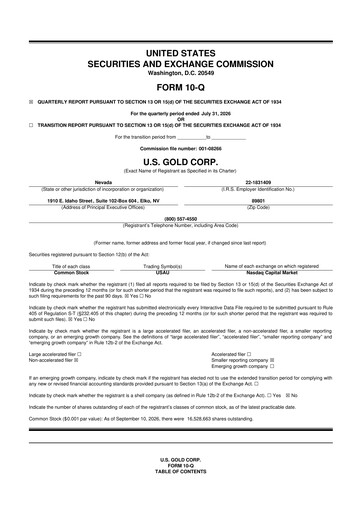 Thumbnail U.S. Gold Corp 10-Q Quarterly Report FY2027 