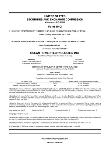 Thumbnail Ocean Power Technologies
 10-Q Quarterly Report FY2027 