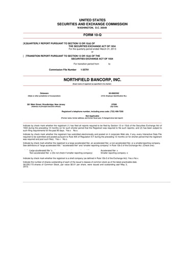 Thumbnail Northfield Bancorp 10-Q Quarterly Report FY2013 