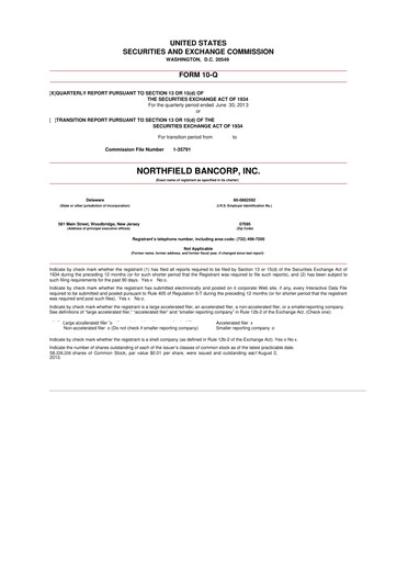 Thumbnail Northfield Bancorp 10-Q Quarterly Report FY2013 