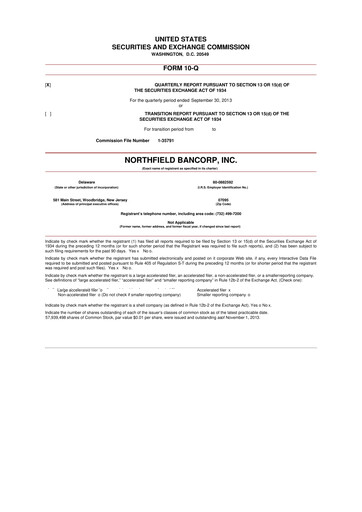 Thumbnail Northfield Bancorp 10-Q Quarterly Report FY2013 