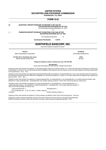 Thumbnail Northfield Bancorp 10-Q Quarterly Report FY2014 