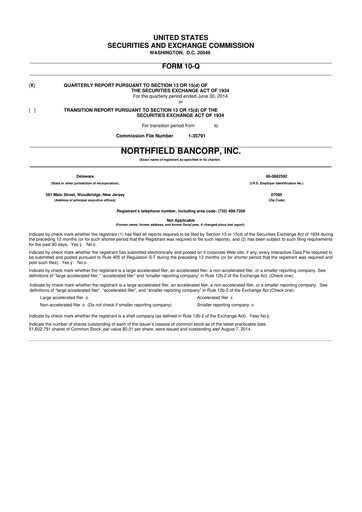 Thumbnail Northfield Bancorp 10-Q Quarterly Report FY2014 
