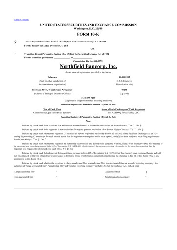 Thumbnail Northfield Bancorp 10-K Annual Report 2014