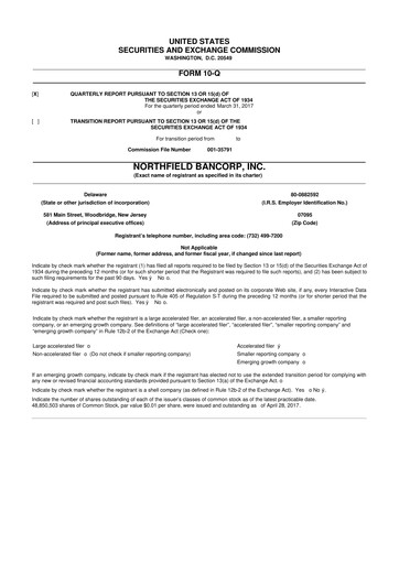 Thumbnail Northfield Bancorp 10-Q Quarterly Report FY2017 