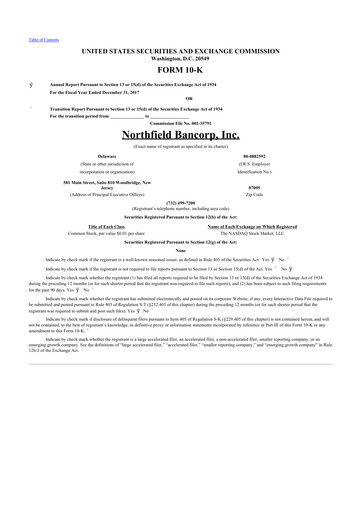 Thumbnail Northfield Bancorp 10-K Annual Report 2017