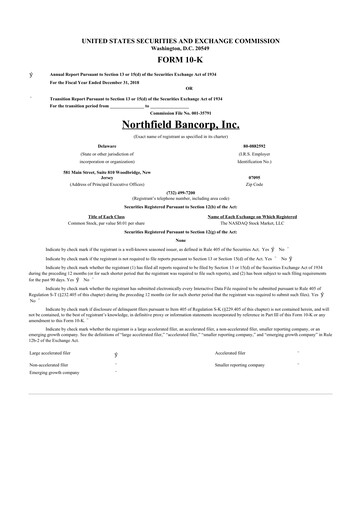 Thumbnail Northfield Bancorp 10-K Annual Report 2018