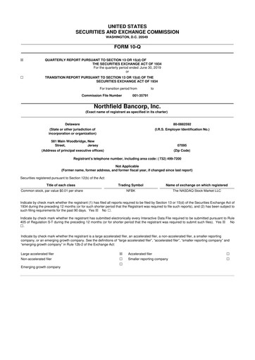 Thumbnail Northfield Bancorp 10-Q Quarterly Report FY2019 
