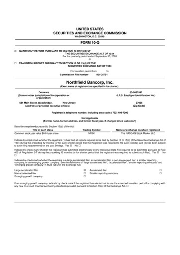 Thumbnail Northfield Bancorp 10-Q Quarterly Report FY2020 