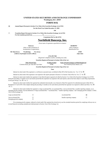 Thumbnail Northfield Bancorp 10-K Annual Report 2020