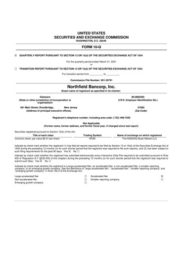 Thumbnail Northfield Bancorp 10-Q Quarterly Report FY2021 