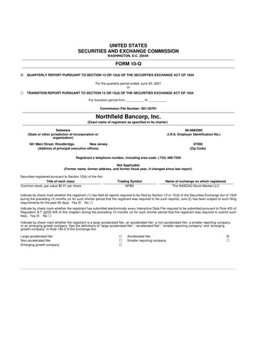 Thumbnail Northfield Bancorp 10-Q Quarterly Report FY2021 