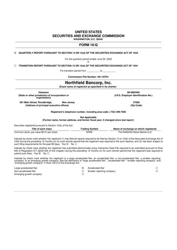 Thumbnail Northfield Bancorp 10-Q Quarterly Report FY2022 
