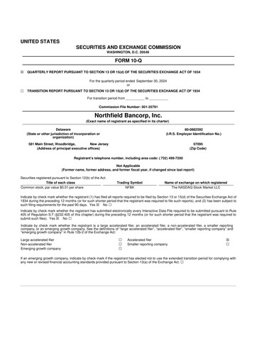Thumbnail Northfield Bancorp 10-Q Quarterly Report FY2024 