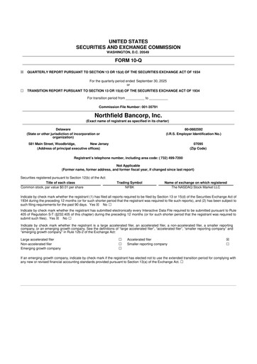 Thumbnail Northfield Bancorp 10-Q Quarterly Report FY2025 