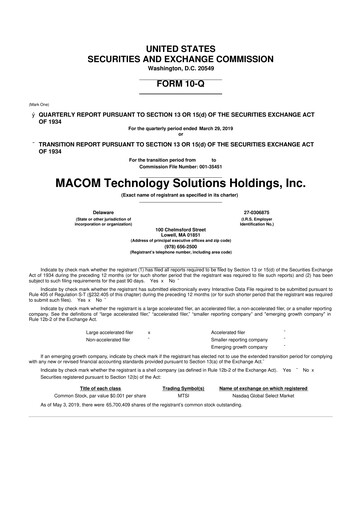 Miniature MACOM Technology Solutions 10-Q Rapport trimestriel 2019 
