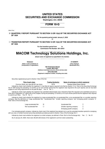 Miniature MACOM Technology Solutions 10-Q Rapport trimestriel 2020 