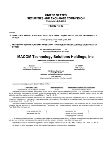 Miniature MACOM Technology Solutions 10-Q Rapport trimestriel 2020 